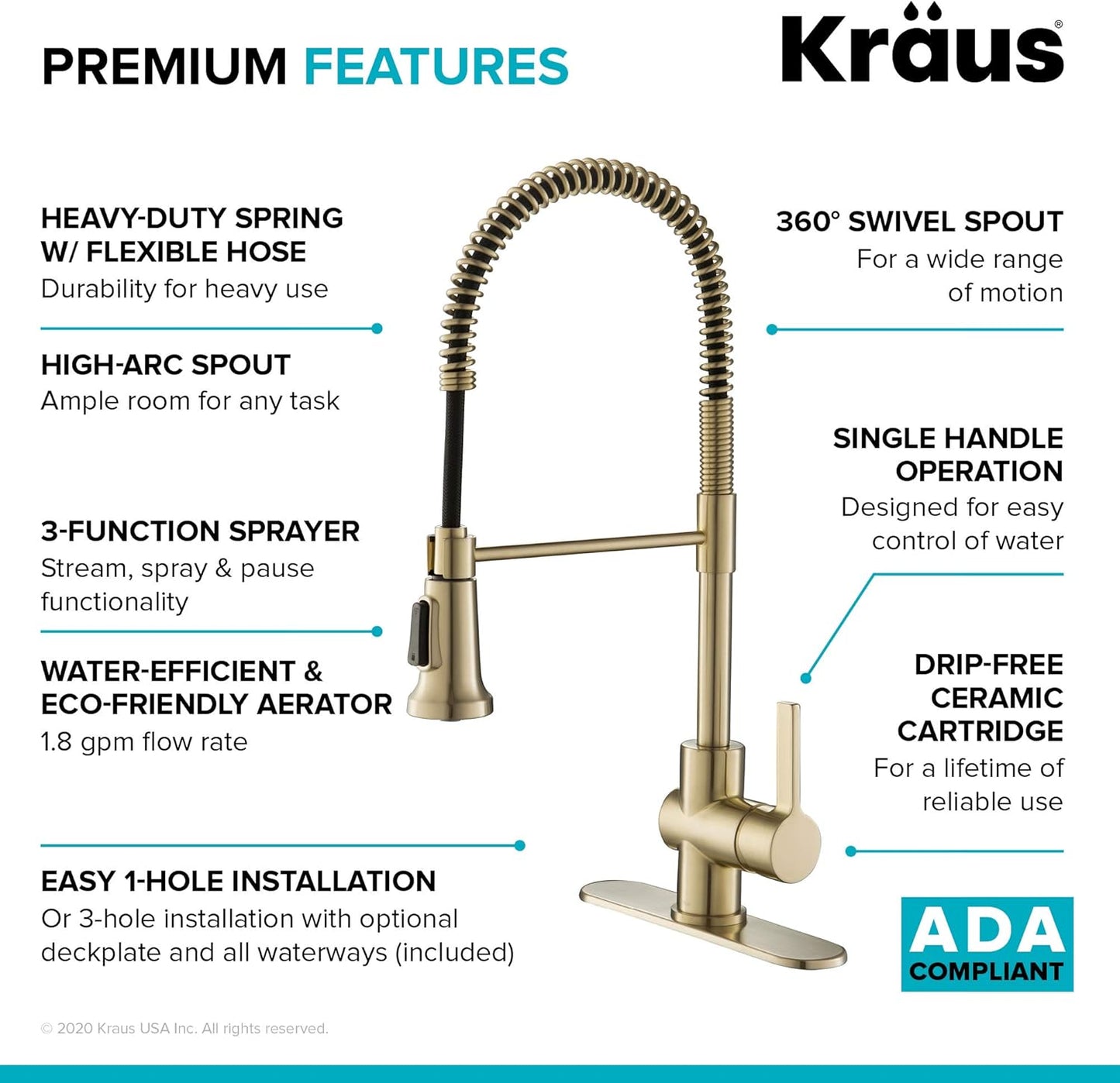 Britt Commercial Style Kitchen Faucet in Spot Free Antique Champagne Bronze, KPF-1690SFACB