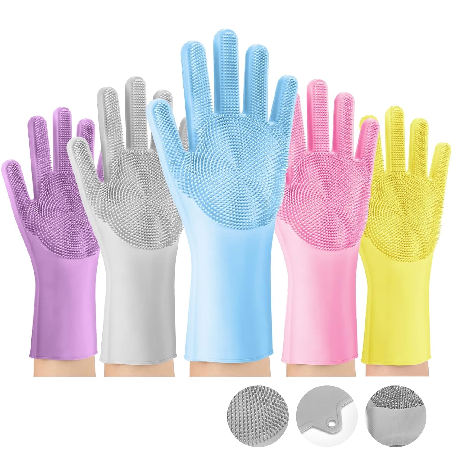 Dishwashing Gloves for Kitchen, Silicone Dishwashing Gloves Reusable Rubber Cleaning Gloves, Dishwashing Gloves Silicone Glove Brush, Washing Gloves for Housework, Car, Bathroom, Clothes, Pet (Blue)