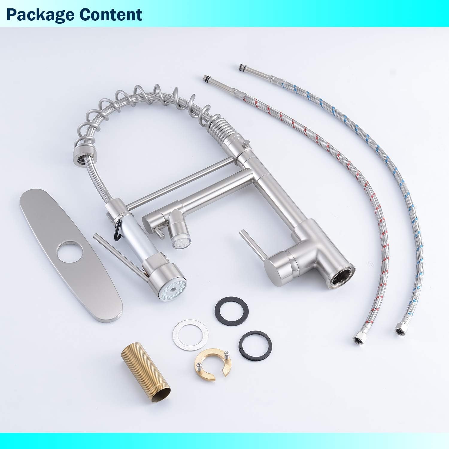 Kitchen Faucets with Pull down Sprayer Brushed Nickel -【LED Light Dual Ends】 Single Handle 1 or 3 Holes Spring Kitchen Sink Faucet with Deck Plate for Farmhouse RV Vessel Basin